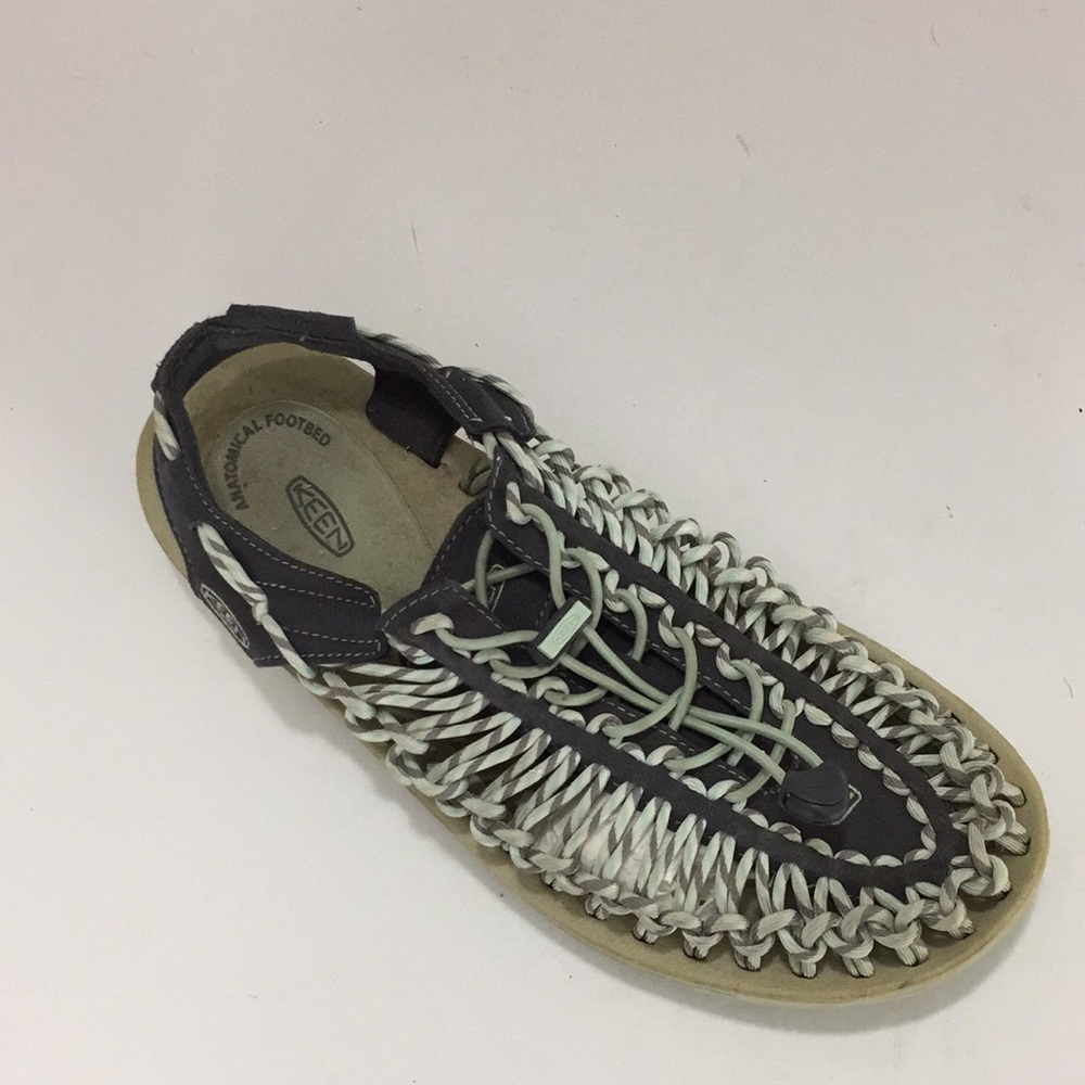 Keen Uneek Sport Corded Sandals Water Shoes Size 10 Gray and Mint Green